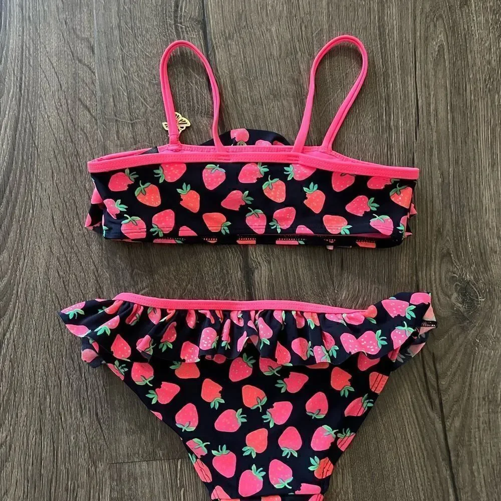 H&M Girl strawberry print swimming set size 4-6